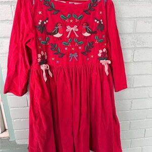 Boden Red Embroidered Kids Dress